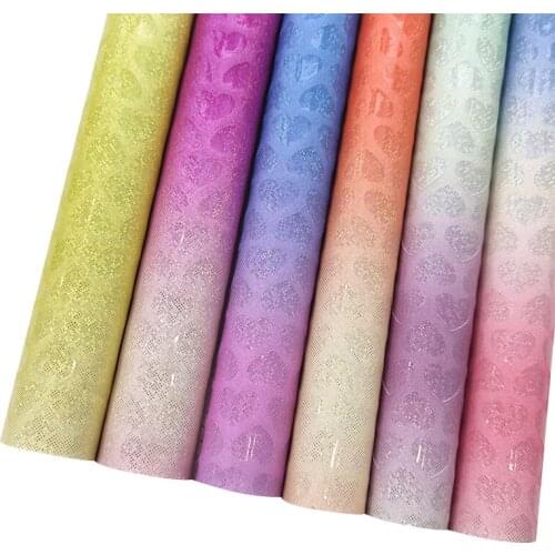 135x30cm Gradient Color Heart Crystlal Glitter Pattern Embossed Reflective PU Faux Leather Fabric for Making Key Chain Belt Bag