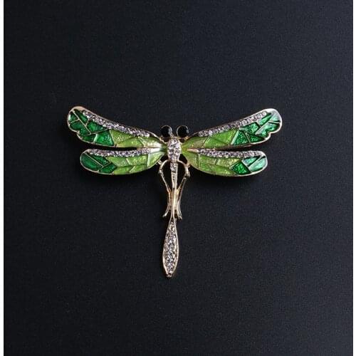 RONGQING 10Pcs/lot Crystal Dragonfly Enamel Brooches for Teens Girls Metal Insect Brooches Pins