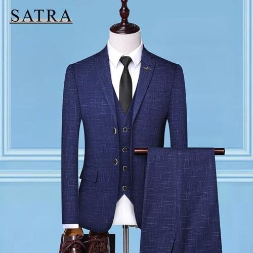 SATRA 2021 New Arrival High Quality Three-piece Male Business Casual Solid Suit , Mens Fashion Boutique Slim Suit