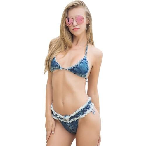 Sexy Low Waist Denim Bikini Push Up Fashion Swimming Suit for Women Brazilian Bikini Bra and Panty Set Triangle Vintage Erotic