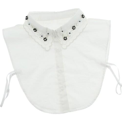 Detachable Peter Pan Lady Shirt Embroidery Floral Fake Collar Necklace White