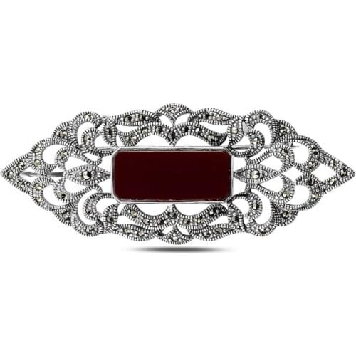 Silver 925 Sterling Natural Stone & Marcasite Brooch & Pendant