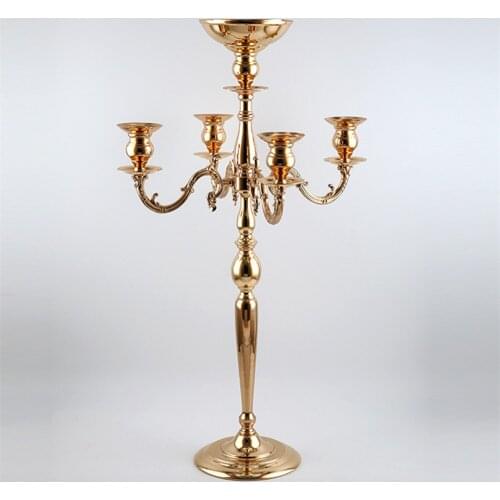 Silver Height 76cm gold 5 Heads Crystal Candelabra, Candle Holder, wedding Centerpiece, flower bowl Candle holder with pendants