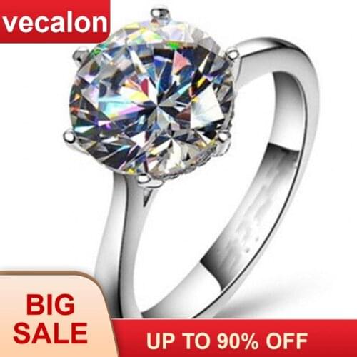 Vecalon 2016 Brand Female Solitaire ring 4ct AAAAA Zircon cz 925 Sterling Silver Engagement wedding Band ring for women