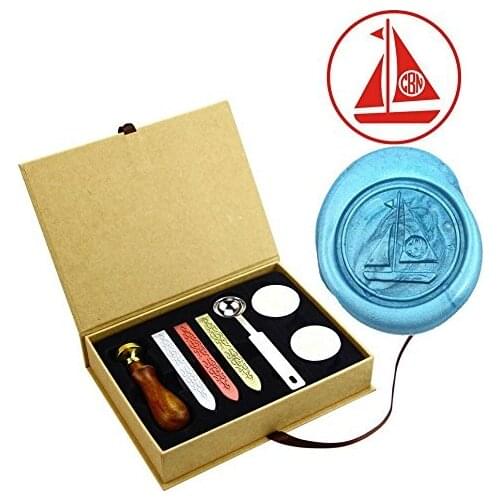 Sailing Boat Vintage Brass Monogram Wax Seal Stamps Kit Circle Monogram Envelope Stamps