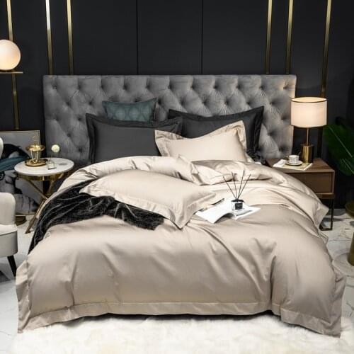 High End 1000TC Egyptian Cotton Bedding set Solid Gray Queen King 4Pcs (1Duvet Cover 1Bed Sheet 2Pillowcases) Soft Easy care