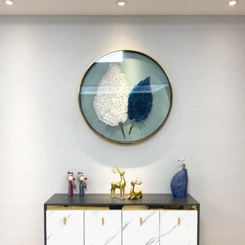 TTround Entrance Painting Light Luxury Handmade Three-Dimensional Feather Physical Picture Restaurant Paintings Living RoomAisle