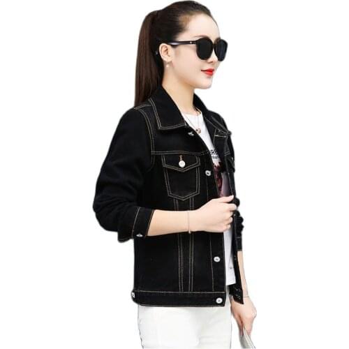 New 2021 Spring Autumn Denim Womens Jacket Lapel Single Breasted Color Ladies Denim Jacket Short Loose Jacket Student Ms Top