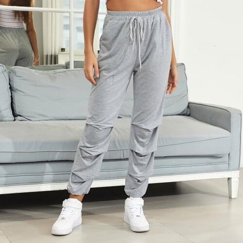 Autumn Winter Women Sports Pants Fashion Casual Loose Comfortable Grey Tracksuit Gym Baggy Pleated Elastic Waist Trousers