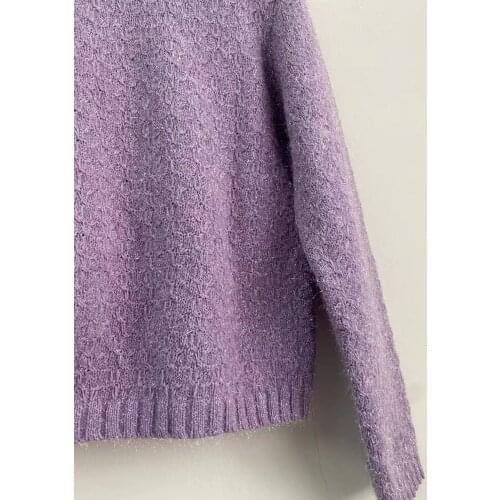 Purple Knit Sweater Womens Pearl Buttons O-Neck Sweet Long Sleeve Pockets 2021 Spring Autumn Female Knitted Cardigan Tops