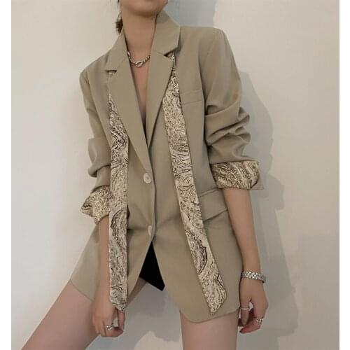 Womens Spring Jackets 2021 Female Button Down Casual Blazer Business Clothes Leopard Printed Patchwork Suit Coat