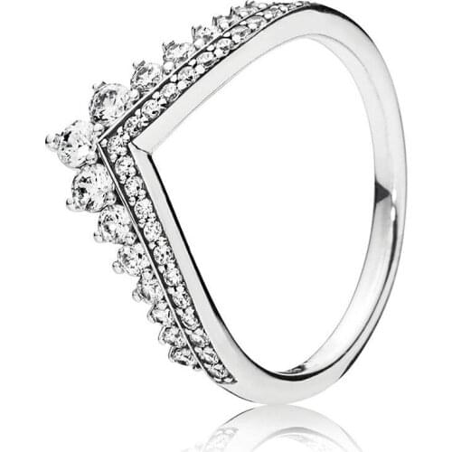 925 Sterling Silver Pan Ring Princess Wishbone With Crystal Rings For Women Wedding Party Gift Fine Jewelry