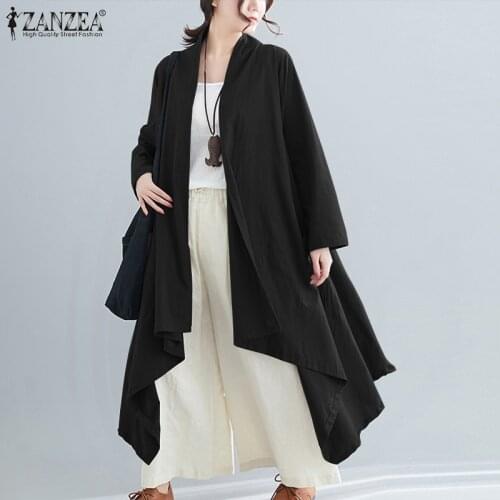 ZANZEA Womens Coat Ropa De Mujer 2021 Autumn Maxi Long Outwear Ladies Irregular Wear Oversized Casual Solid Windbreaker