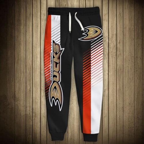 Anaheim mens casual Ducks sports pants Black and red stripes stitching graffiti geometric pattern printing sweatpants