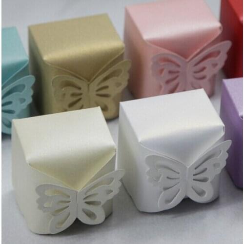 100Pcs Lovely White/Gold/Blue Butterfly Sweet Candy Boxes Wedding Favor Paper Gift Box Baby birthday Candy Package