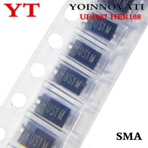 1000pcs/lot UF4007 HER108 US1M 1A 1000V SMA Rectifier Diode IC