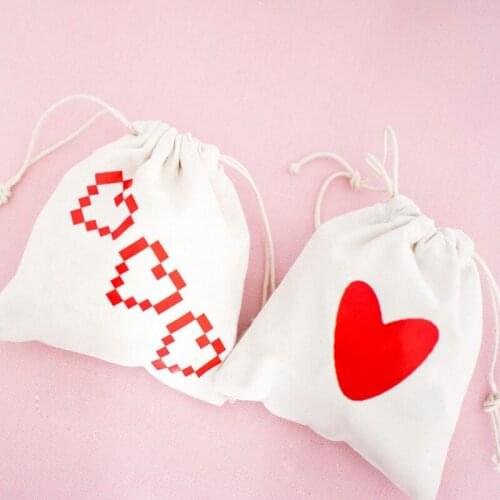 14*16cm Mini Heart Storage Bag Drawstring Canvas Pouch Small Gift Organizer Travel Cosmetic Makeup Holder ZA5926
