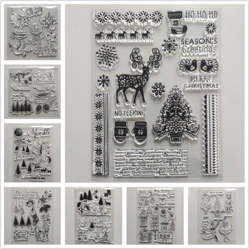 26 Styles) 2021 Christmas Tree Clear Stamps DIY Scrapbooking Craft Supplies Silicon Seal Card Photo Album Deer ink pad Stamping