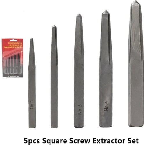 5pcs 1/8 3/16 15/64 5/16 3/8 Square Screw Extractor Set Broken Screw Remover Damaged Bolt Drill Bits Removal Tools