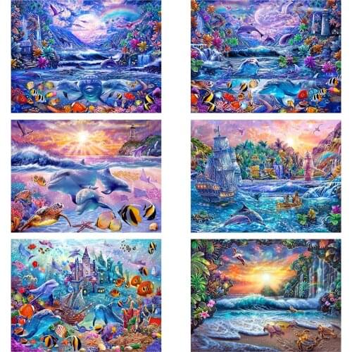 Diy 5d Full Diamond Painting Animal Embroidery Square Round Drill Marine Dolphin Turtle Mosaic Furniture Cross Stitch Hobby Gift