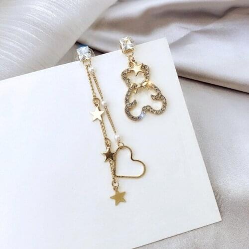 Asymmetry Tassels Small Bear Earrings 2021 New Fashion for Women Girls Cartoon Animal Dangle Earring Creative Drop Jewelry Gifts