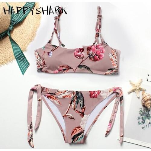 HAPPYSHARK Floral Bikinis 2019 New Brazilian Biquini Pink Printed Biquinis String Swimwear Ties Summer Beachwear Maillot De Bain