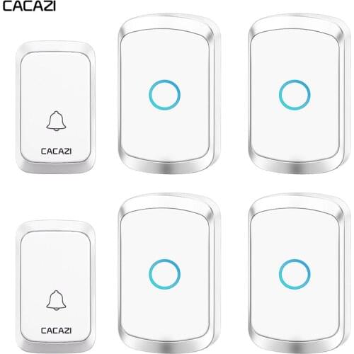 CACAZI Intelligent Waterproof Wireless Doorbell 1 Button 4 Receiver US EU UK Plug Home LED Light Battery Door Bell Chime