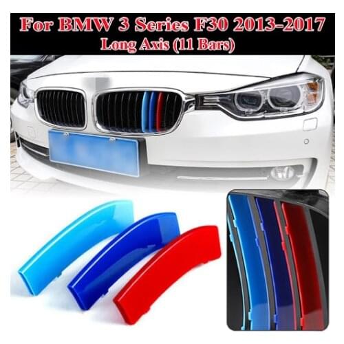 3Pcs/set M Color ABS Kidney Grill Bar Grille Covers Decal Strip Clip For BMW 3 Series F30 2013- 2017 11 Bar M-Sport Style