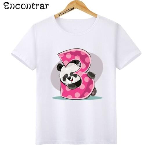 Kids Panda Number Print Birthday O-Neck T Shirt Tees Summer Animal Tops Children T-Shirt Boy/Girl Clothing,HKP3085