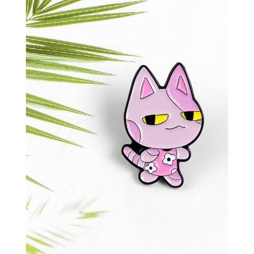 Purple naughty alien dog enamel brooch ear flowers short sleeve hit color contempt expression backpack denim lapel pin jewelry