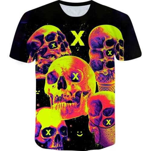 Mens Casual T-shirt 100% Polyester Short-Sleeved Skull 3D Printed O-Neck Summer Round-Neck T-shirt