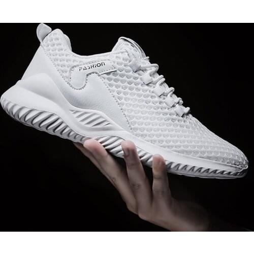 2020 New Macroporous Mesh Shoes Men Summer Breathable Light Soft Sneakers Solid Black White Gray Mens Shoes Casual Size 38-46