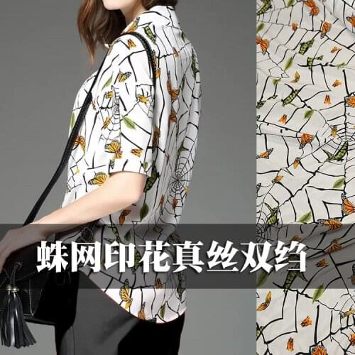 1 Meter White Spider Web Printed Silk Crepe De Chine Fabric Summer Shirt