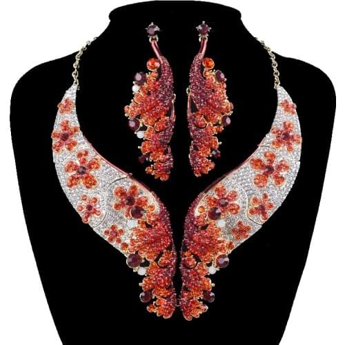 Fashion bridal wedding Necklace earring sets for Women Party Jewelry sets peacock style rhinestone earrings sets lady gift