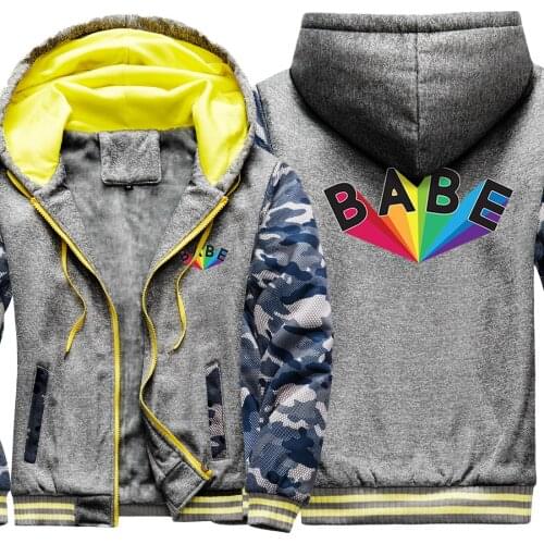 Babe Printing Camouflage Mens Raglan Thicken Jackets Keep Warm Hip Hop Mans Coats And Hooded Fashion Pullovers Korean Style Tops