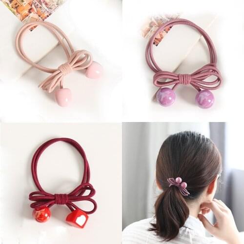 2pcs High Elasticity bow-knot Candy Color Beads Hair Rope For Women Girls Elastic Rubber Bands Scrunchie Gum Hair Ties Headdress