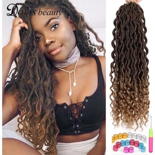 Crochet Hair Extensions Bohemian Faux Locs Curly Goddess Synthetic Hair Ombre Doris beauty