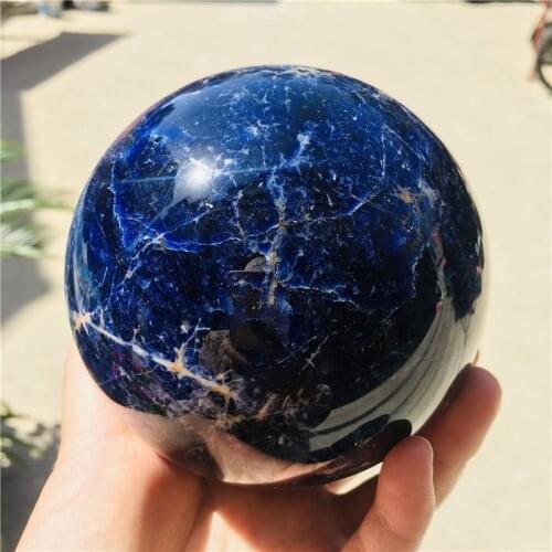 Natural Sodalite Quartz Crystal Ball Dumortierite Stone Sphere Blue-Veins Mineral Meditation Energy Healing Decoration Gemstone