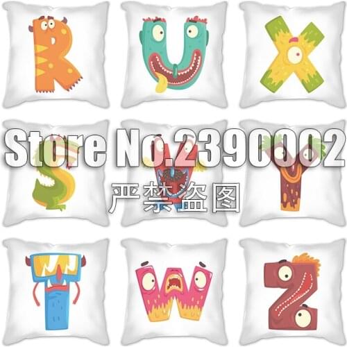 Single-sided Print Polyester Cartoon Decorative Pillows Case Cute Horse Animal English Alphabet Letters Cushion Cover Home Decor