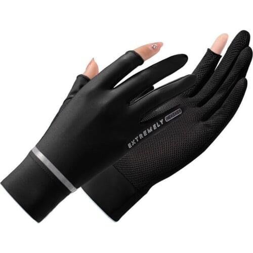 Ladies Summer Sun Protection Gloves Outdoor Anti-ultraviolet Ice Silk Thin Driving Anti-slip Touch Screen Breathable Mesh Gloves