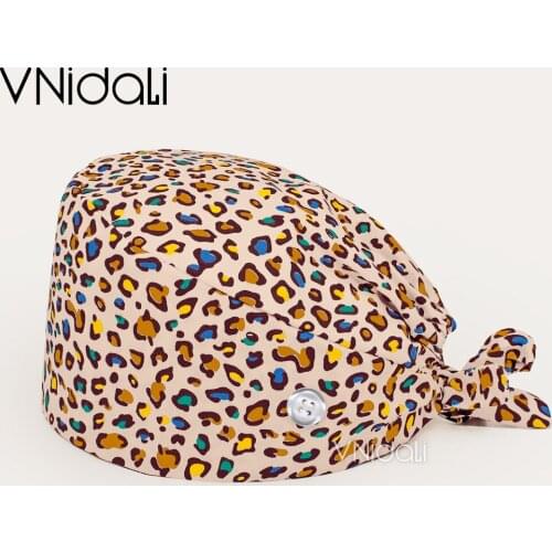 Sexy leopard Printed Cotton Cartoon Adjustable Scrub cap With sweat towel Nurse Hat Laboratory Pet Shop Button nursing hat