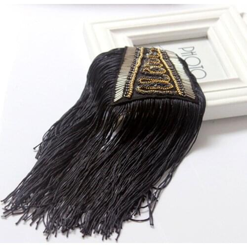 Handmade Personality Tassel Chain Shoulder Board Badges Beads Fabric Metal Epaulet Epaulette Military Pin on Brooch Medal