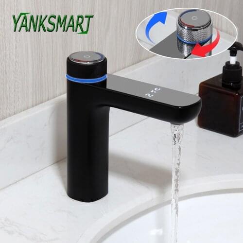 YANKSMART High-end Bathroom Faucet Temperature Display Deck Mounted Basin Sink Bathtub Faucets Rotary Switch Mixer Water Tap
