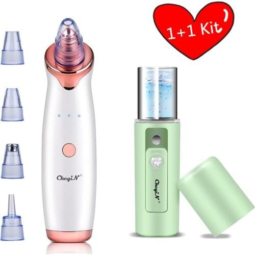 Microdermabrasion Blackhead Remover Face Skin Vacuum Suction Pore Cleaner Skin Care Tools + Mini Nano Facial Sprayers Steamer 40