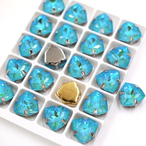 Weeding decoration 12mm Fat Triangle shape Sea blue Mocha fluorescence Glass Crystal sew on flatback rhinestones for clothing