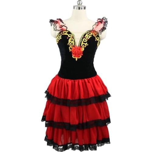 Adult Black Red Romantic Tutu Don Quixote Professional Ballet Long Tutu Spanish Dance Costume Kitri Dance Ballet Dress