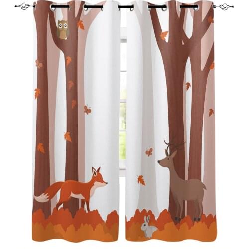 Autumn Woods Fox And Deer Windows Curtains For Living Room Bedroom Decorative Kitchen Curtains Drapes Treatments