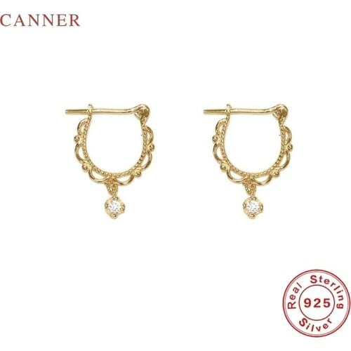 CANNER Real 925 Sterling Silver Earrings For Women Mini Marty Stud Earrings Zircon Diamond Korean Silver Gold Jewelry Pendientes