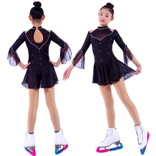 Figure Skating Dress Womens Girls' Ice Skating Dress Blue / White Stretchy Competition Skating Wear Classic Long Sleeve Ice