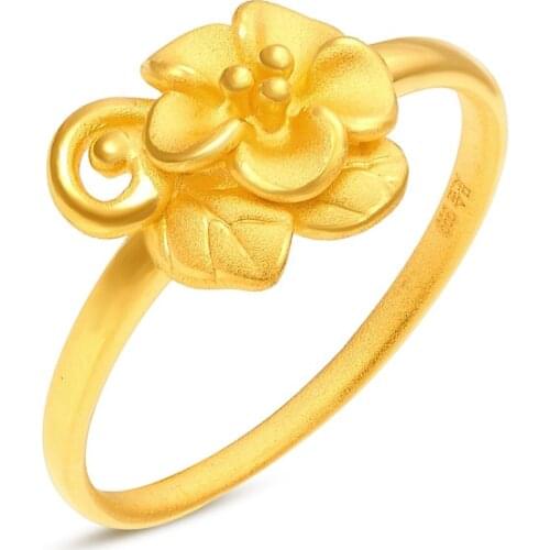 1PCS Real Pure 24K Yellow Gold 3D Peach Blossom Ring Band Women Girl Thin Ring US 5-8